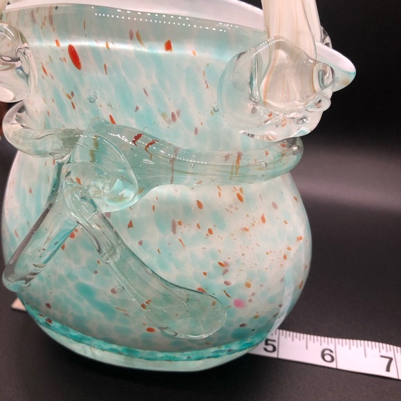 Vintage Block Crystal Art Glass Handbag Mouth Blown Turquoise Blue And Orange - Picture 7 of 8